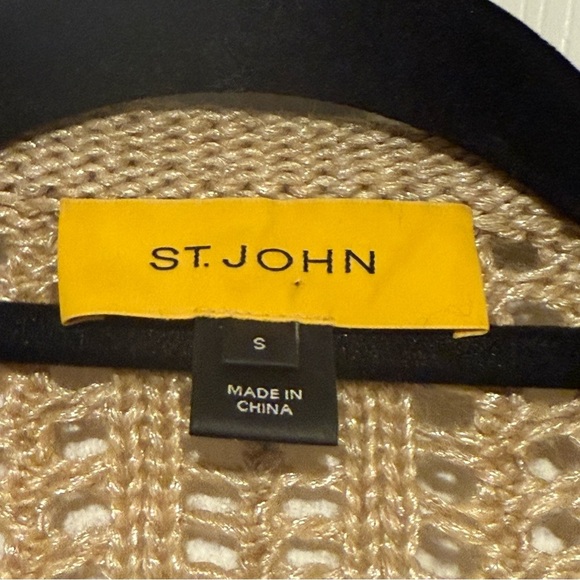 ST JOHN Short sleeve Open Cardigan Knit Champagne Gold size Small - Picture 5 of 5